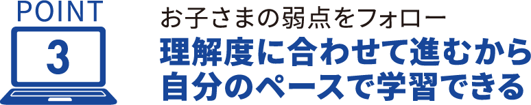 point3 お子さまの弱点をフォロー 理解度に合わせて進むから 自分のペースで学習できる